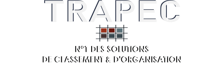 Logo Trapec Expertise Organisation avec le slogan : TRAPEC N°1 des Solutions de Classement et d’Organisation depuis plus de 40 ans !